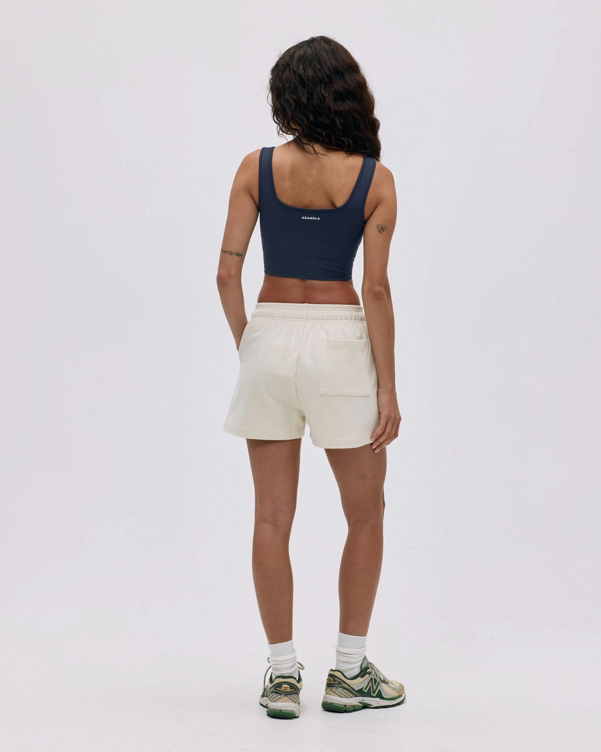 Relaxed Fit Design Chafe Free Edging Varsity Sweat Shorts - Marshmallow White/Midnight Blue