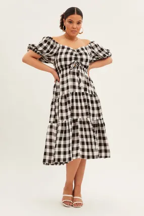 Vibrant Hue Stripe Midi Dress Short Sleeve Sweetheart Neck Cut Out