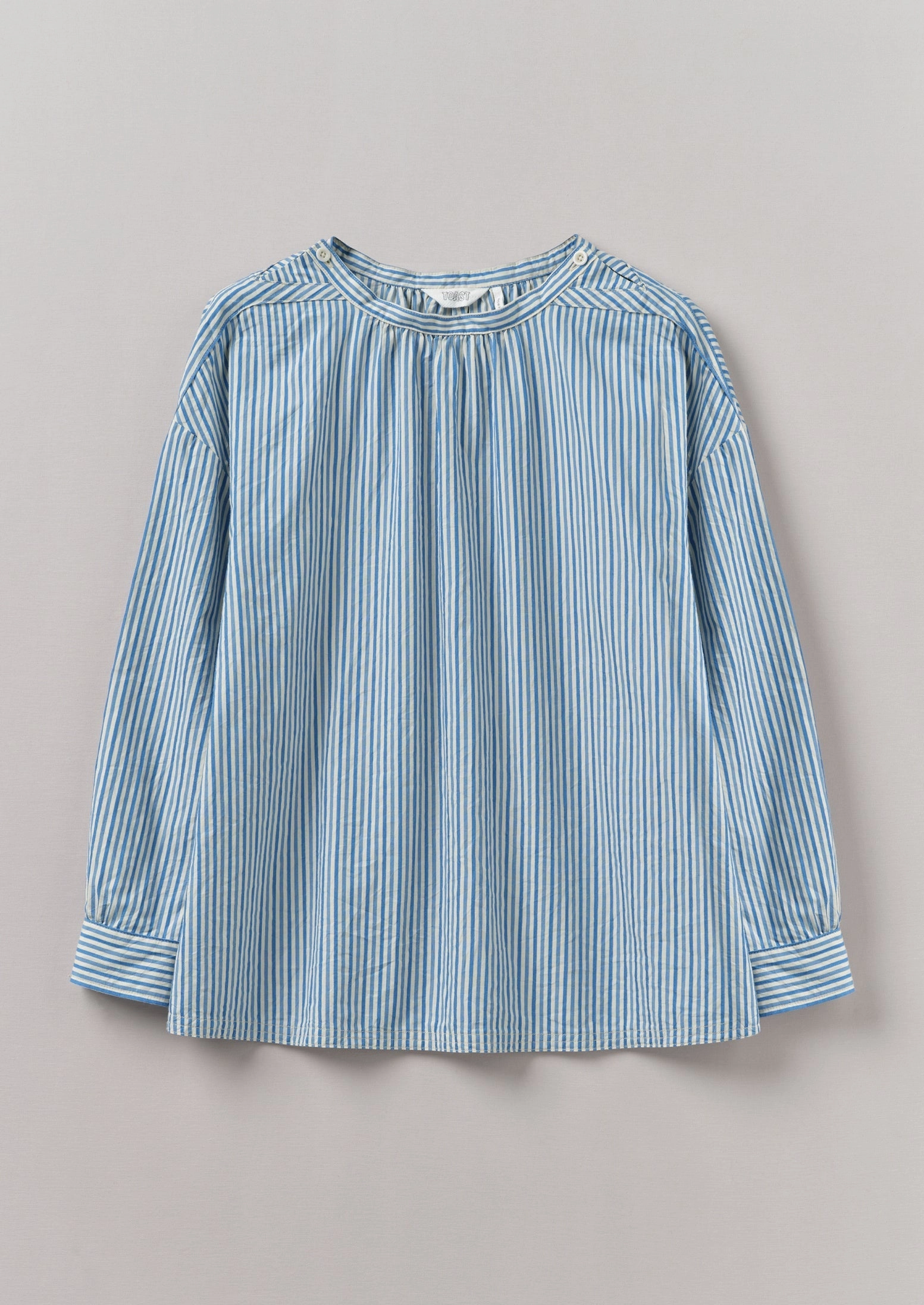 Stripe Cotton Gathered Smock Top | Ocean Blue/Ecru Local Favorite Coffee Run
