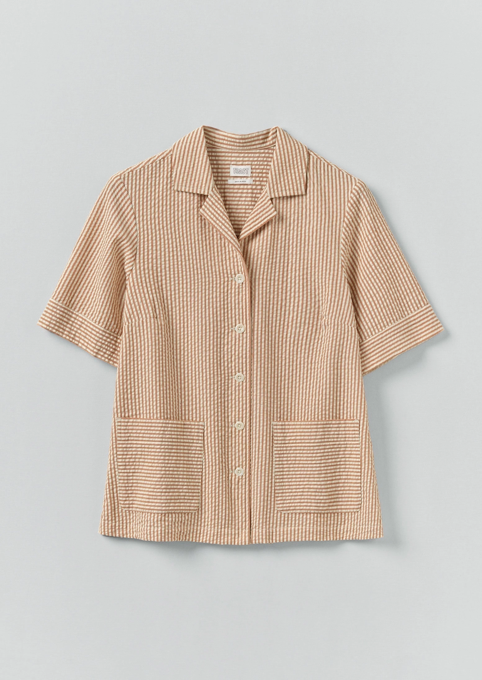 Stripe Cotton Seersucker Boxy Shirt | Terracotta/Ecru shopping spree