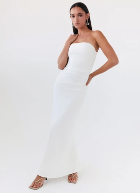 Elastic Fit Danielle Strapless Maxi Dress - White