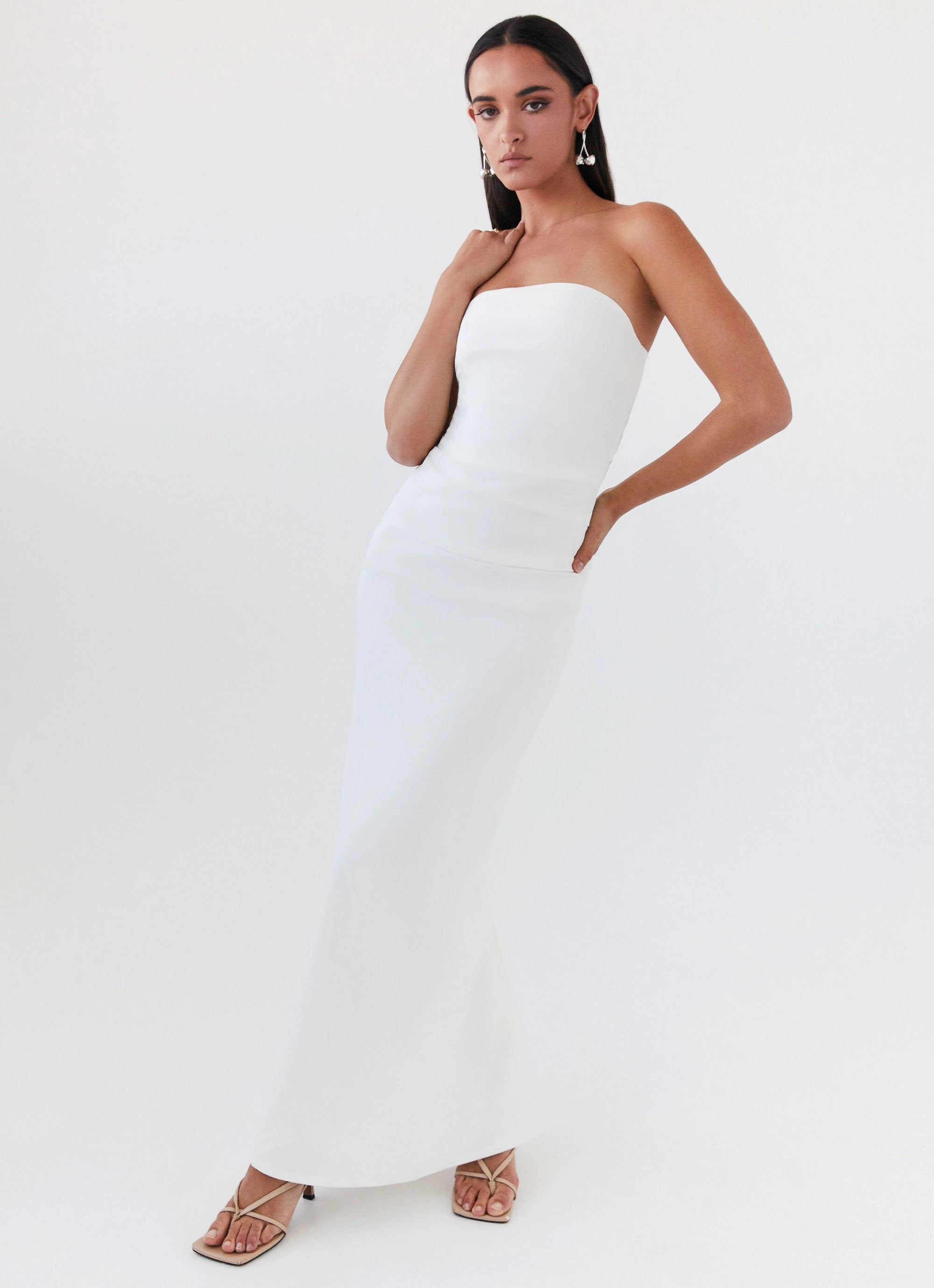 Elastic Fit Danielle Strapless Maxi Dress - White