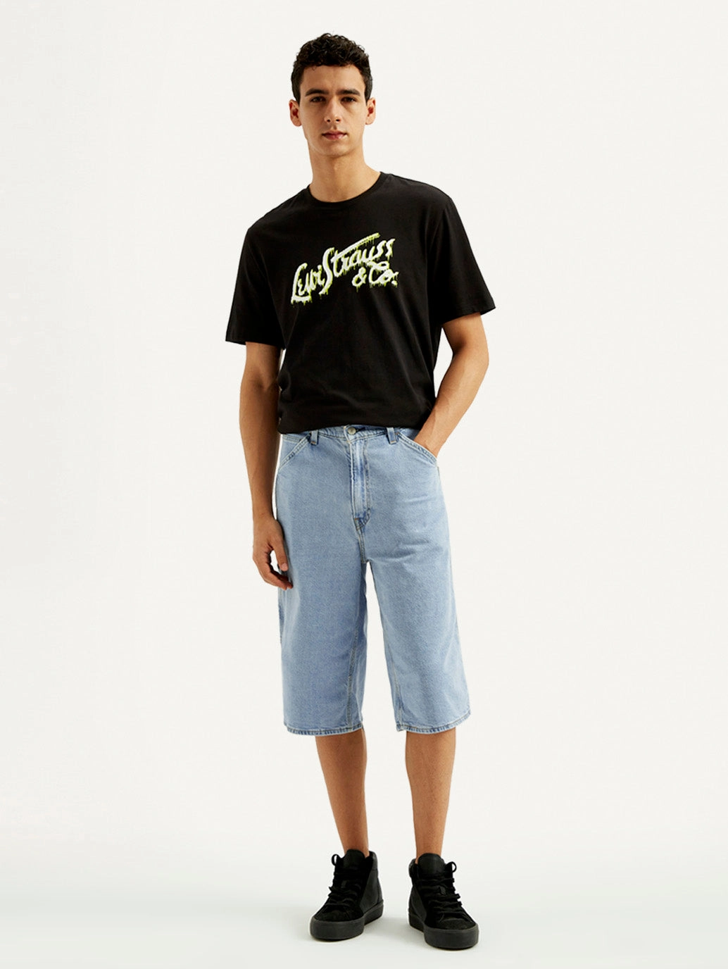 Lightweight Material Men's Light-Blue Loose Fit Shorts