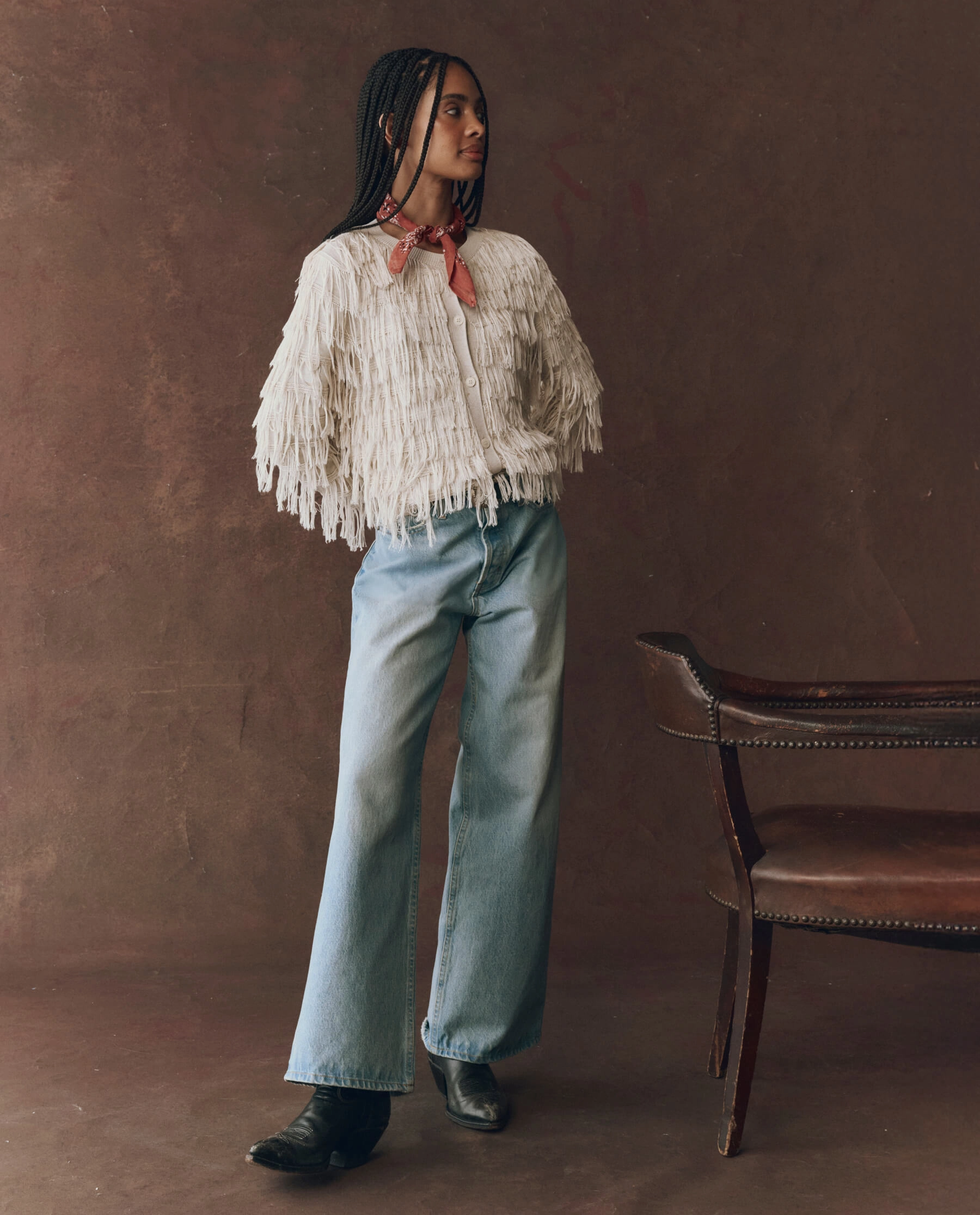 The Fringe Cardigan. -- Natural Yarn Dyed Fabric