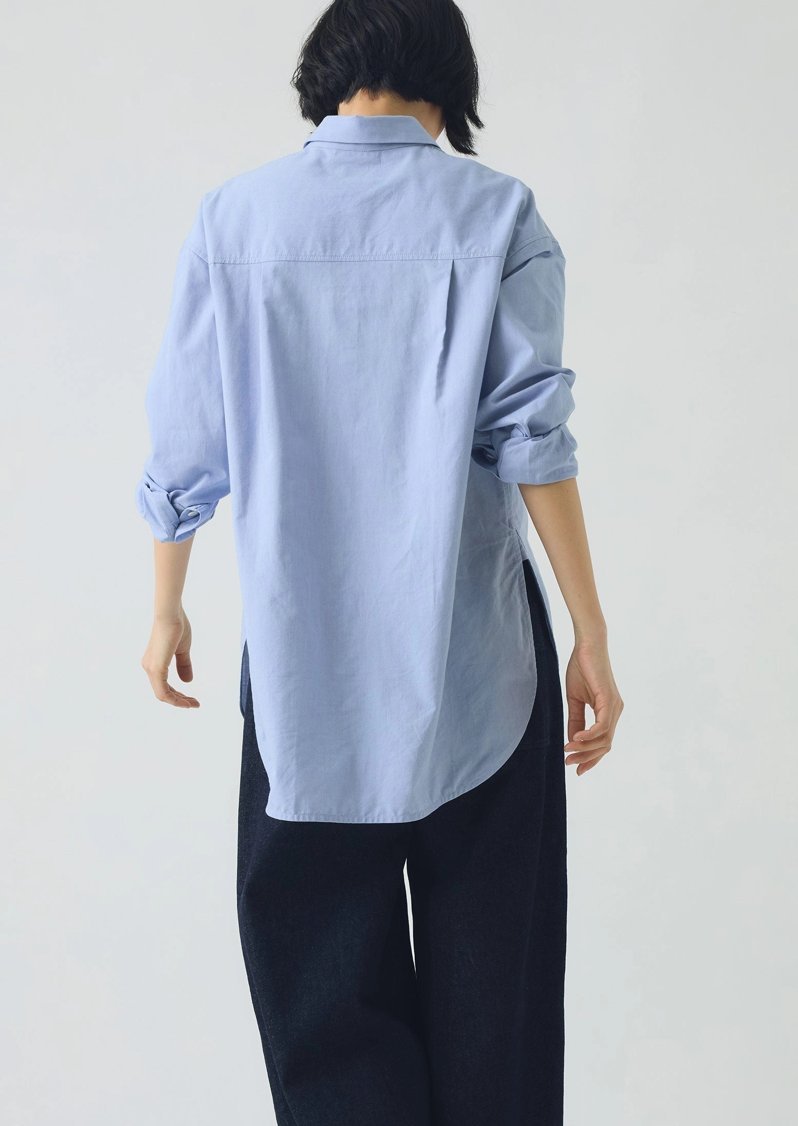 Current Style Elegant Finish Cotton Oxford Oversized Long Shirt | Chambray Blue