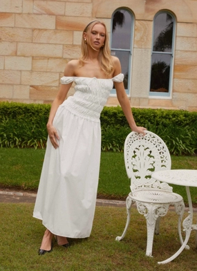 Countryside Off Shoulder Maxi Dress - Ivory Fresh Color