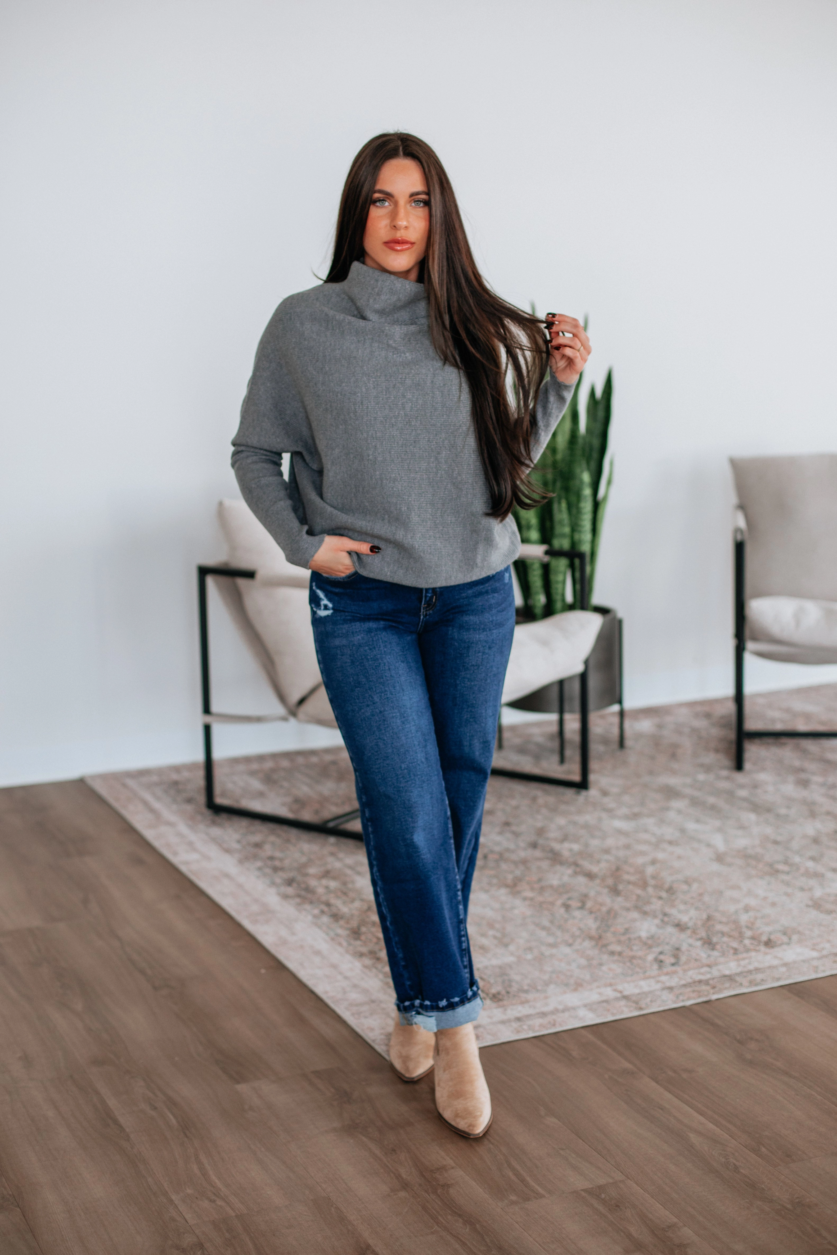 Gretchen Dolman Sweater - Grey Everyday Ease Sleek Waist