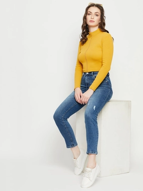 Madame Blue Denim Bartack Stitching Modern Attire