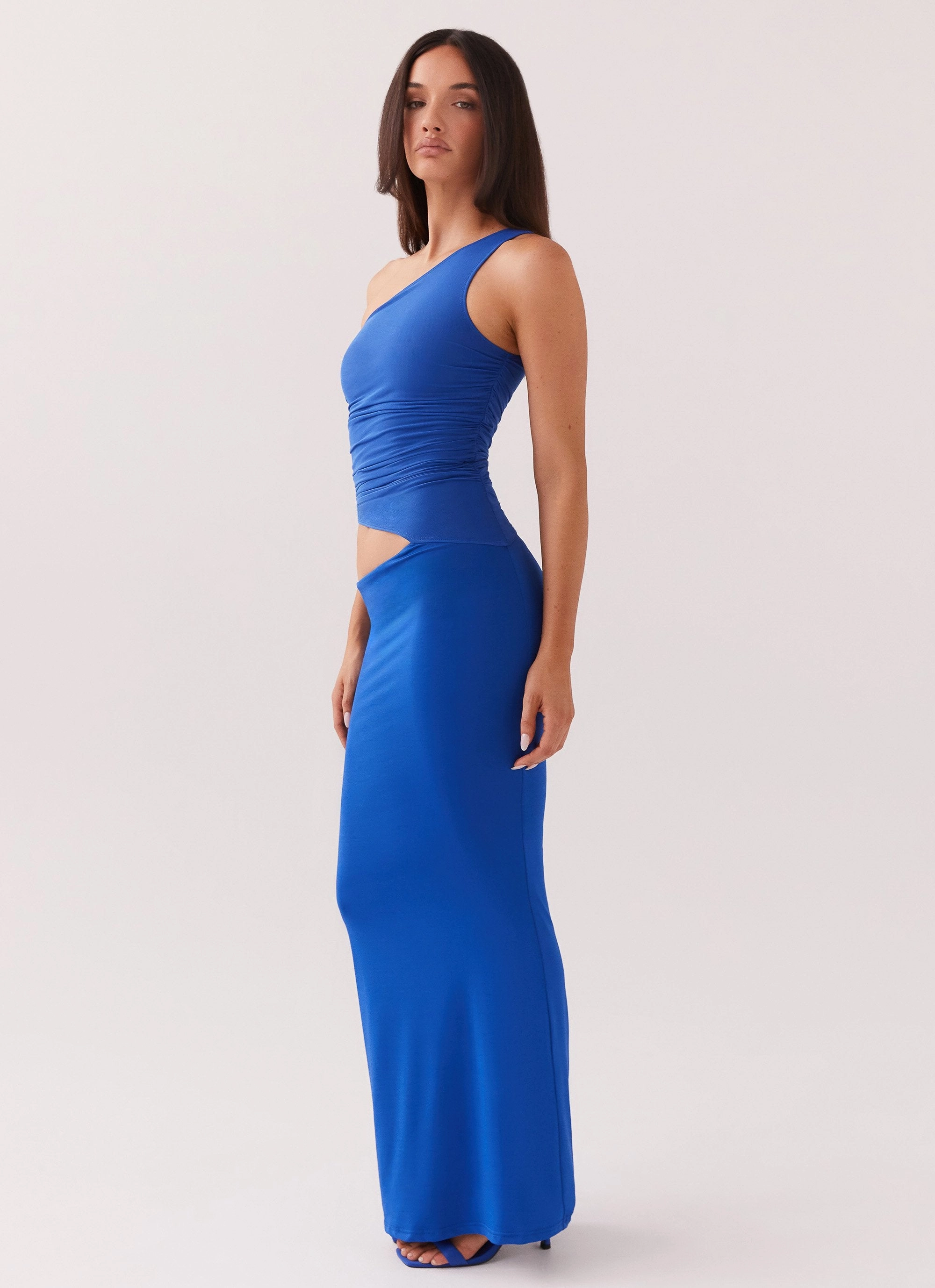 Seranella One Shoulder Maxi Dress - Cobalt DoubleLayeredMaterial Elegant Layers