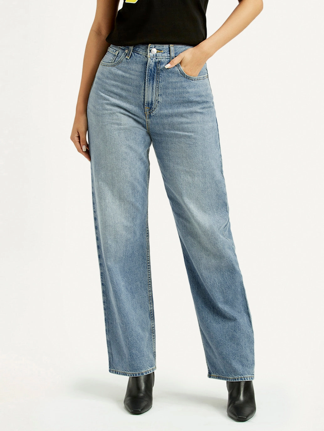 Women's Light Blue Ribcage Straight Fit High Rise Jeans Relaxed Fit Design