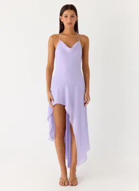 Bare Arm Chic and Stylish Sunmi Asymmetric Cowl Midi Dress - Lavender