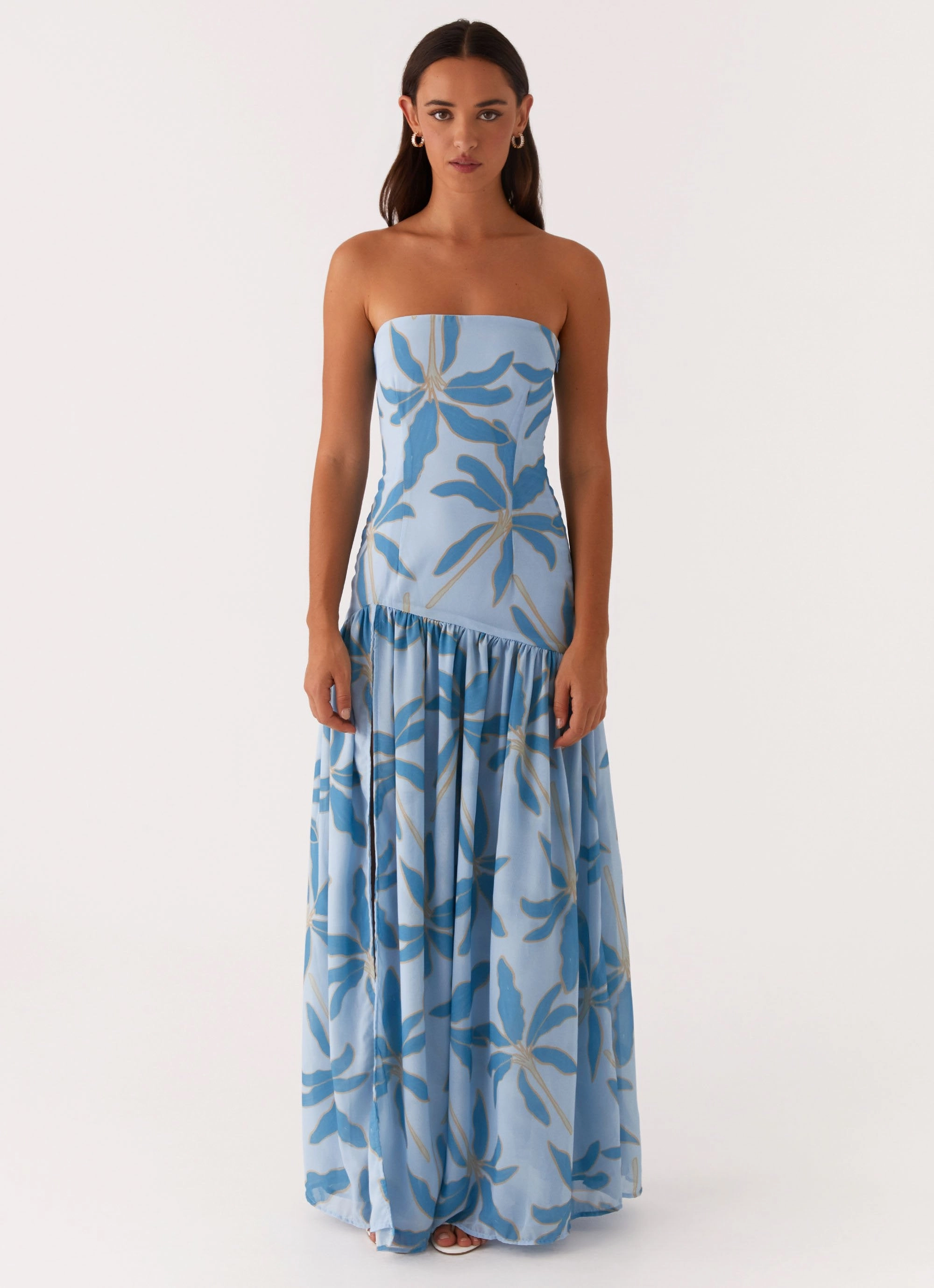 french chic Modern Movement Eden Strapless Maxi Dress - Opulent Blue