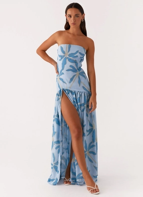 Eden Strapless Maxi Dress - Opulent Blue Coastal Chic