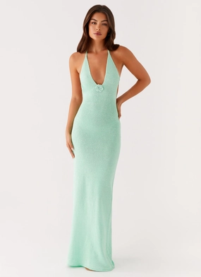 Feminine Style Contrast-Lining Tropez Knit Maxi Dress - Pastel Green