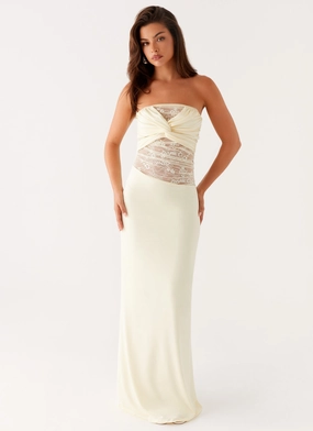 Delicate Lines Breathable Sweet Energy Strapless Maxi Dress - Yellow