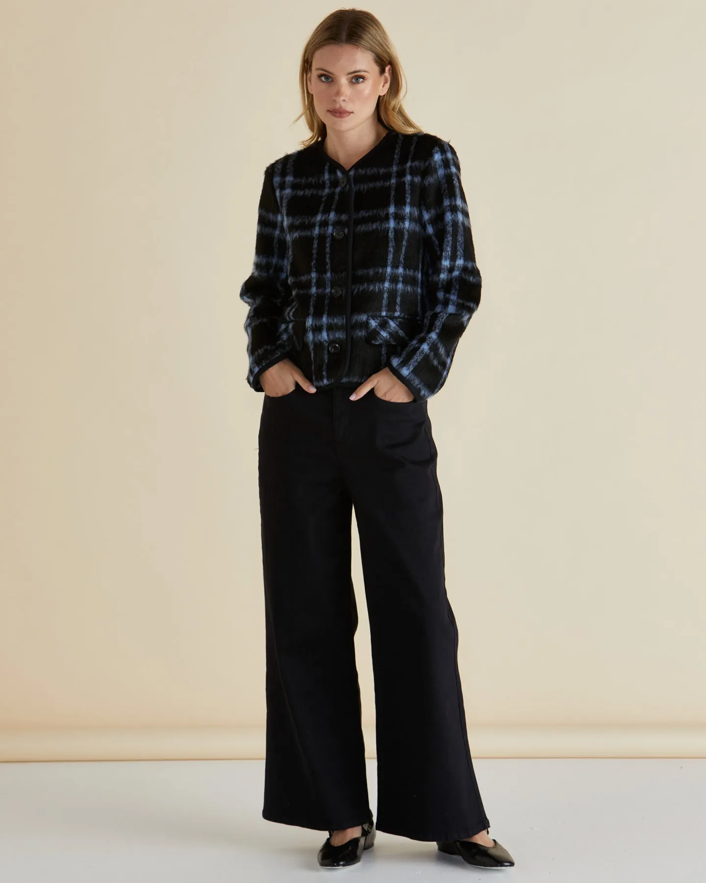 Betty Basics Charlie Check Jacket Blue Check Layer Essential Piece Versatile Layering Options