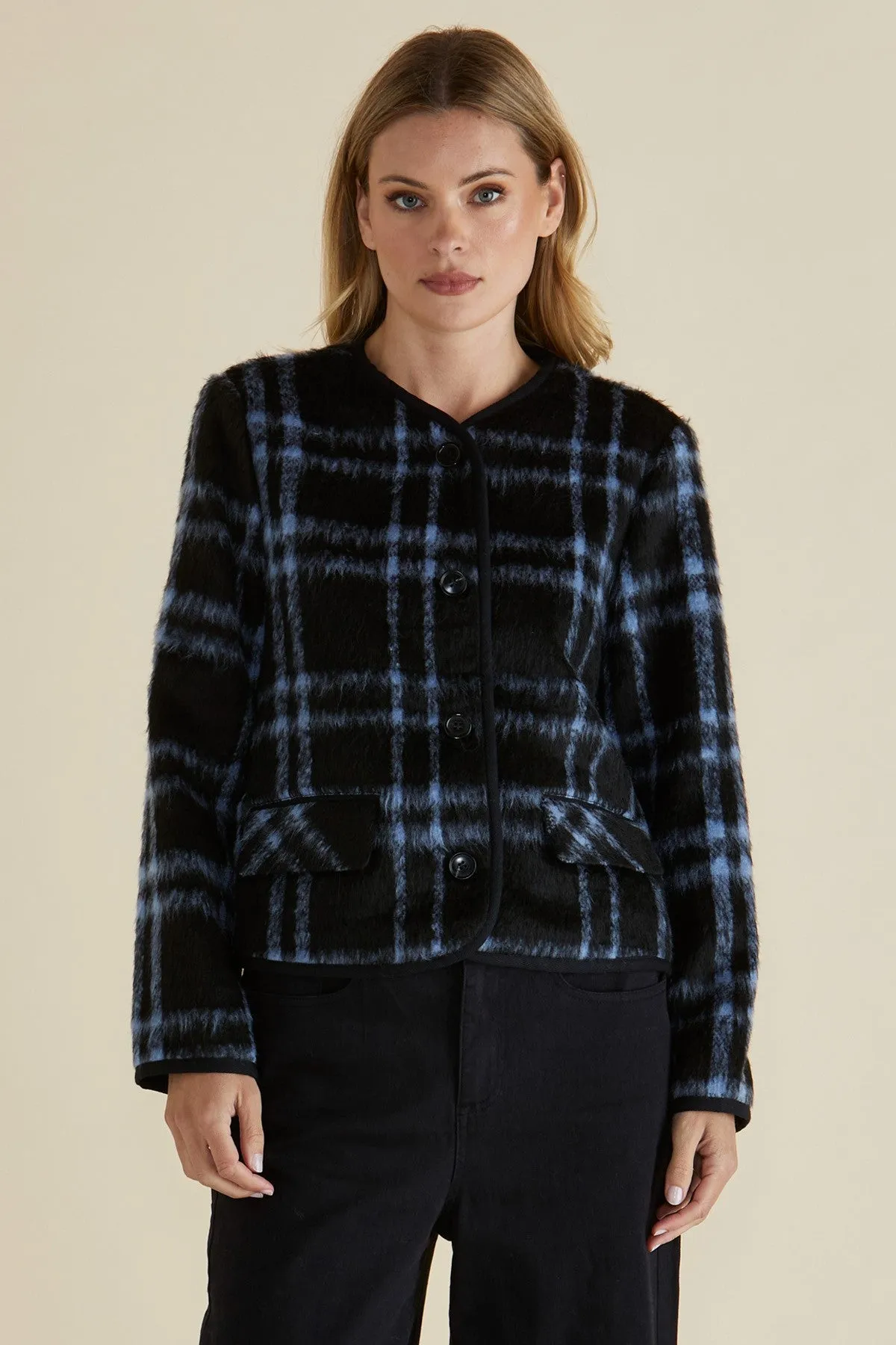 Reinforced Seam Construction Betty Basics Charlie Check Jacket Blue Check