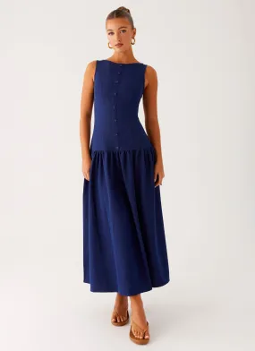 Sleek and Simple Layered Design Hayes Denim Midi Dress - Indigo
