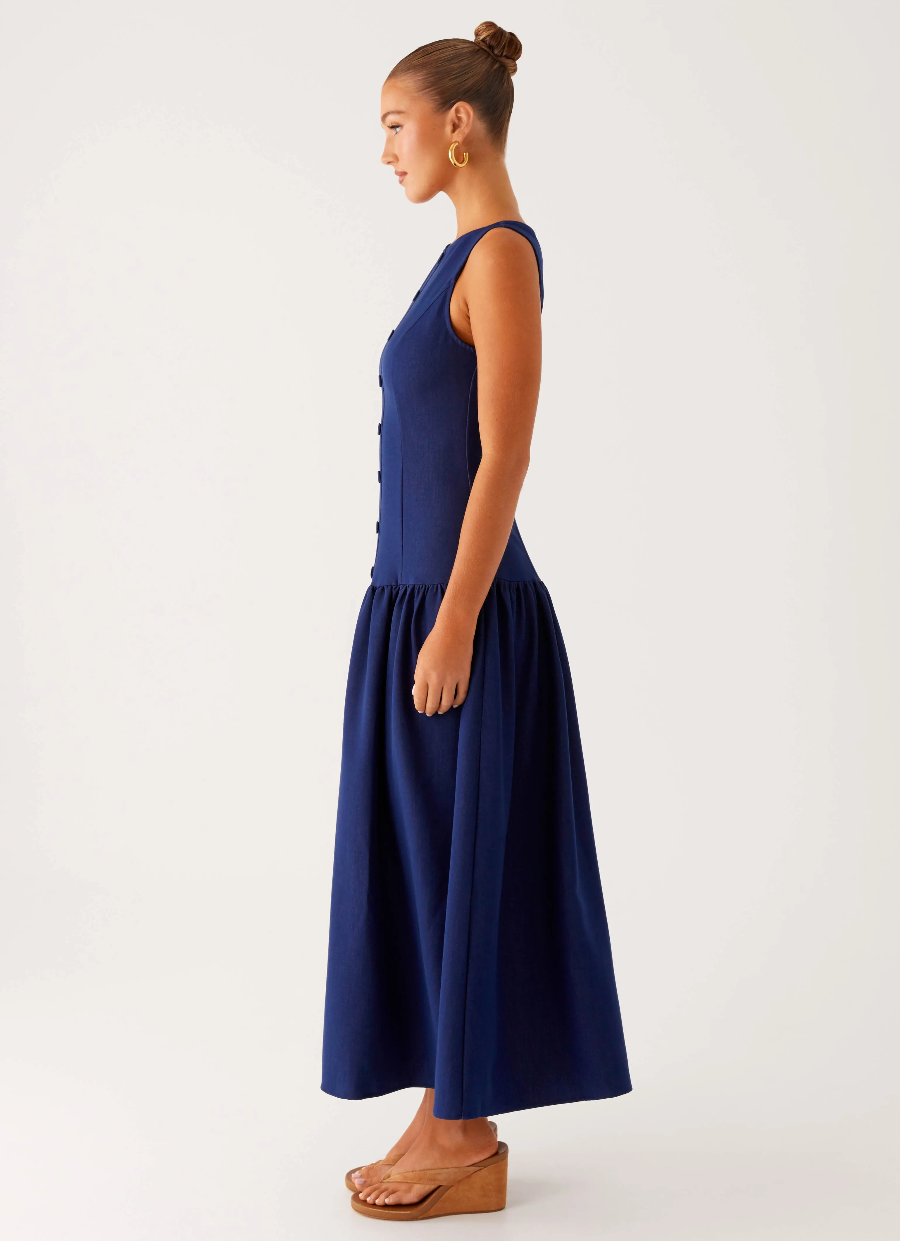 Hayes Denim Midi Dress - Indigo Bloom Zone