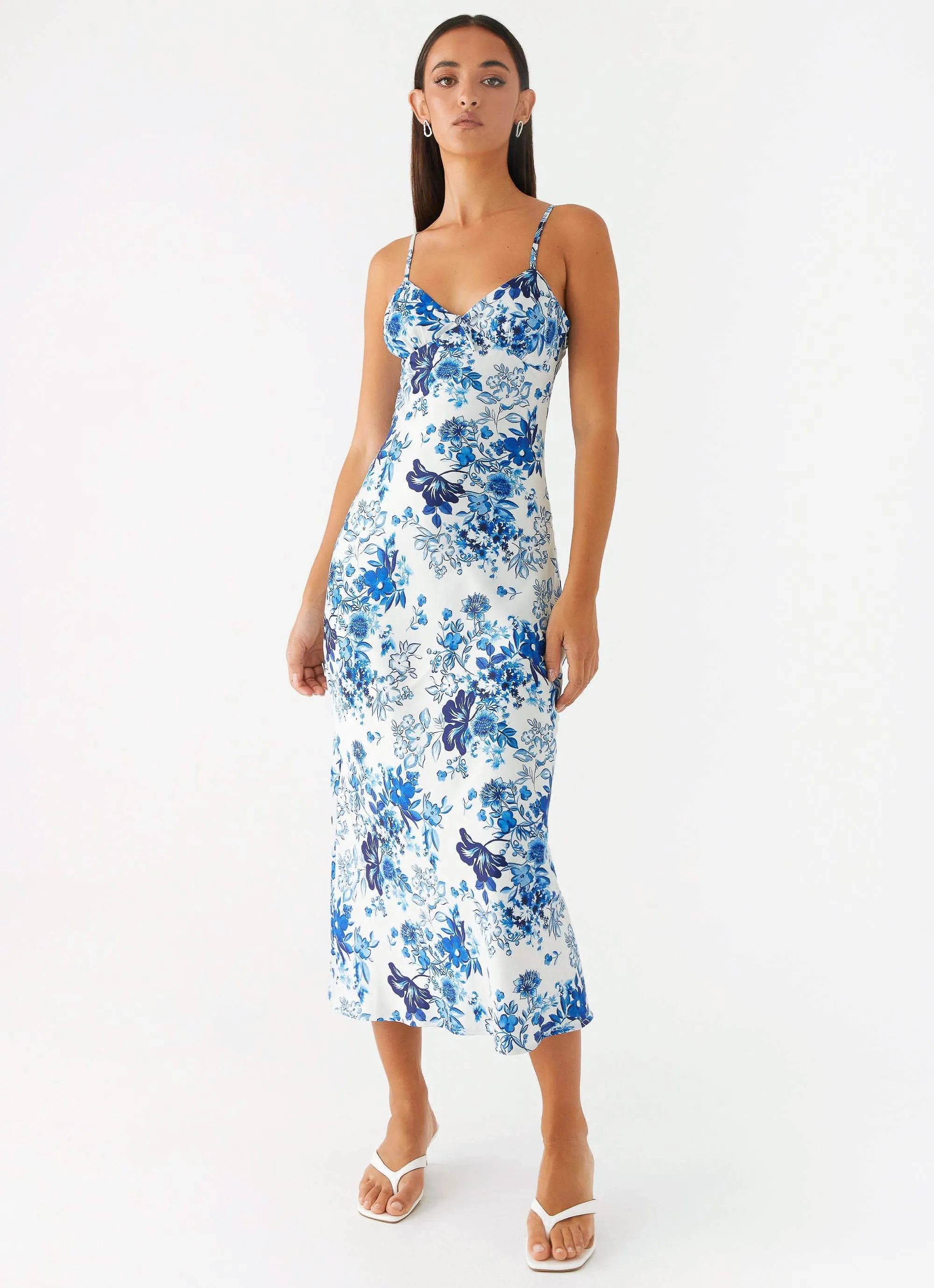 Take Chances Midi Dress - Serene Sky Floral Sleek Movement Family Vibe