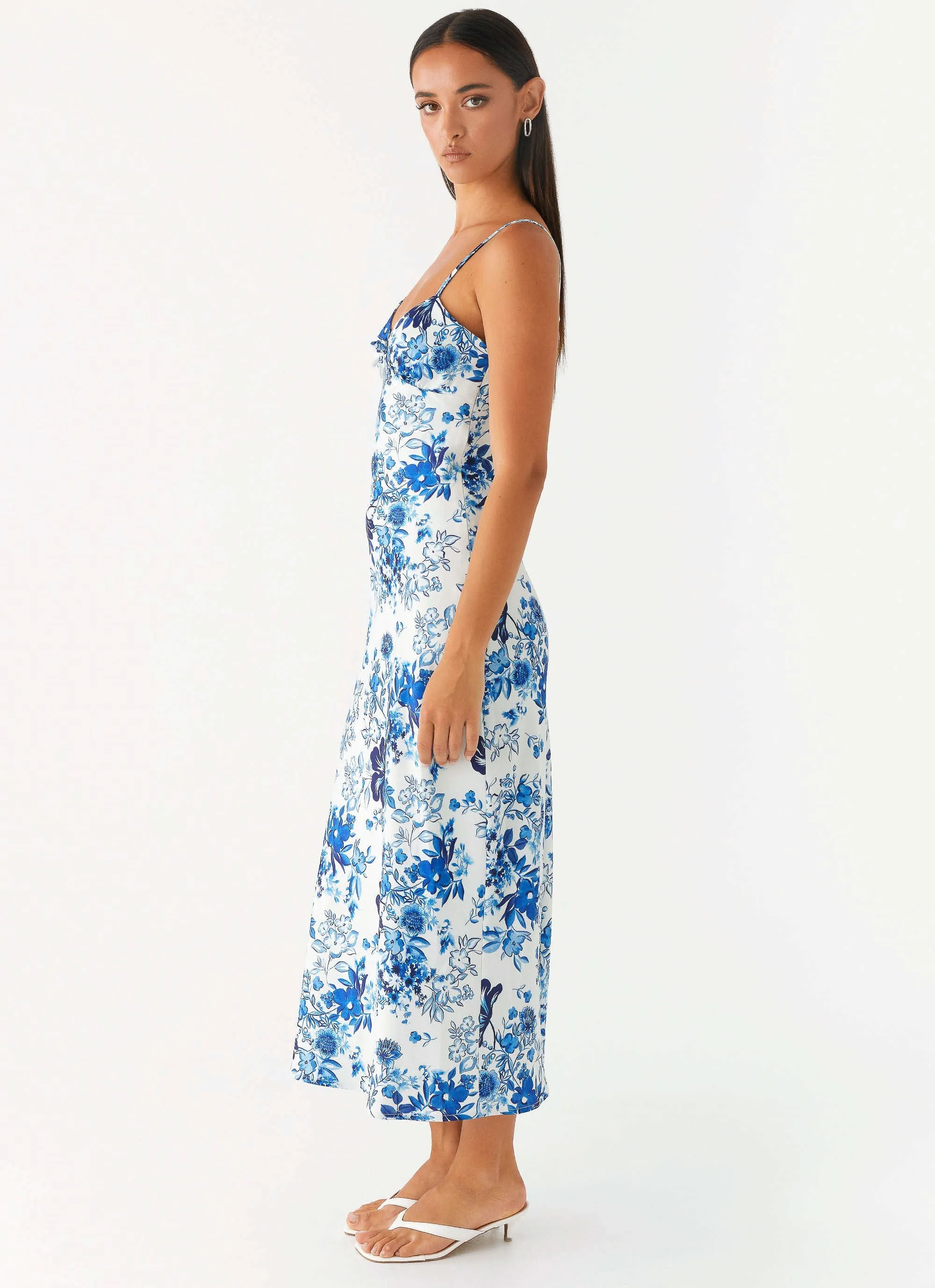Take Chances Midi Dress - Serene Sky Floral Body Flow