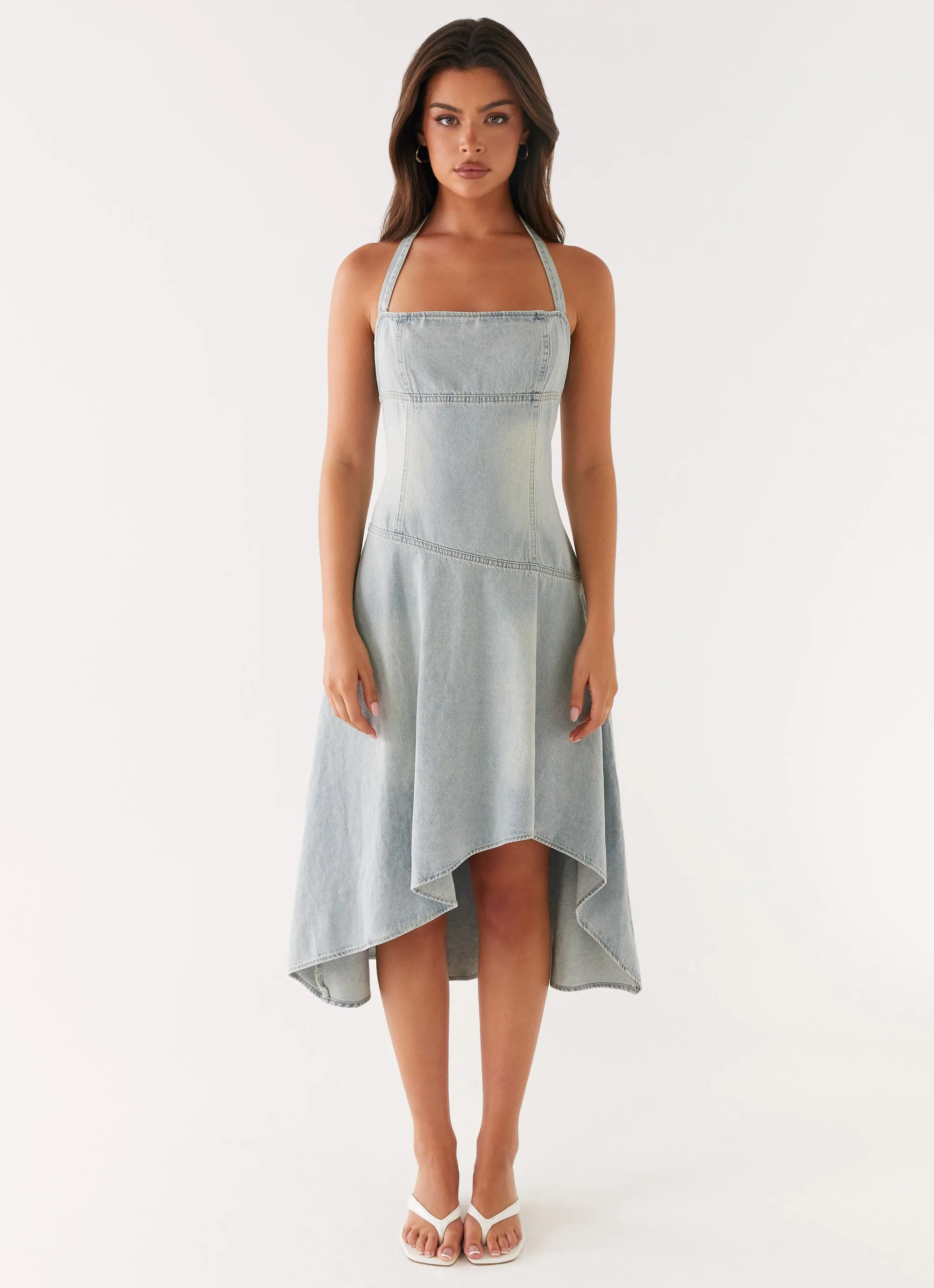 Sleek Feel Tanisha Denim Midi Dress - Washed Blue