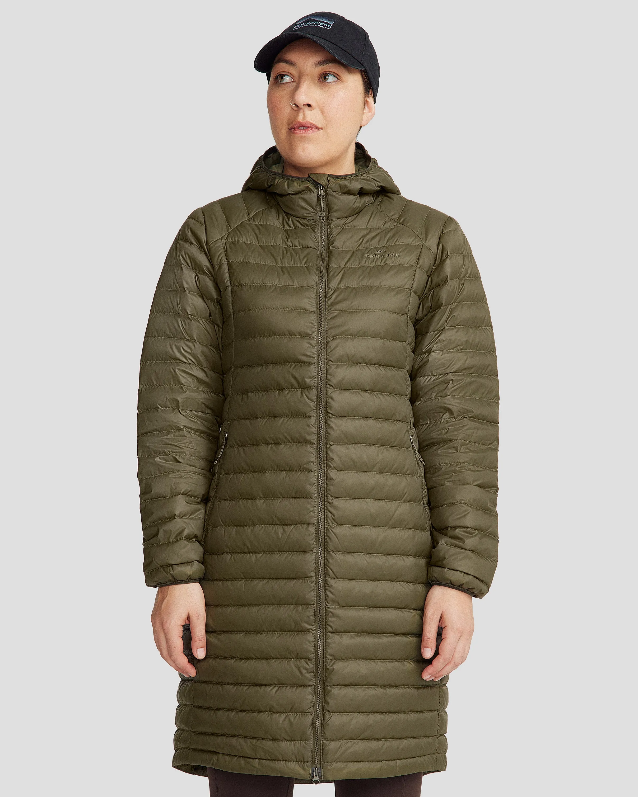 Women's Heli Down Parka Jacket - Light Moss Unisex Casual Fit Full Length Zipper Closure