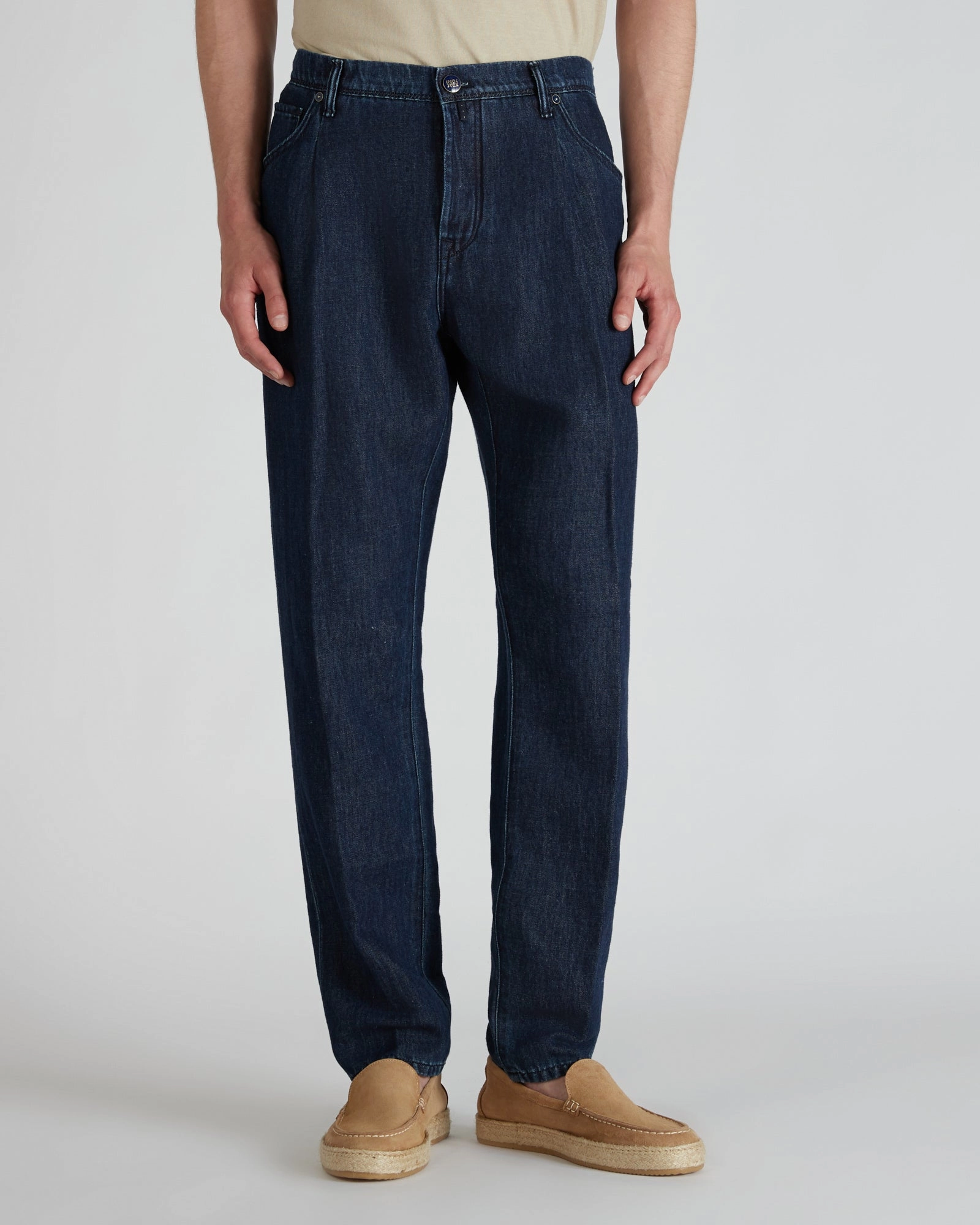 Tapered-fit cotton and linen five-pocket trouser Smooth Fit Lining