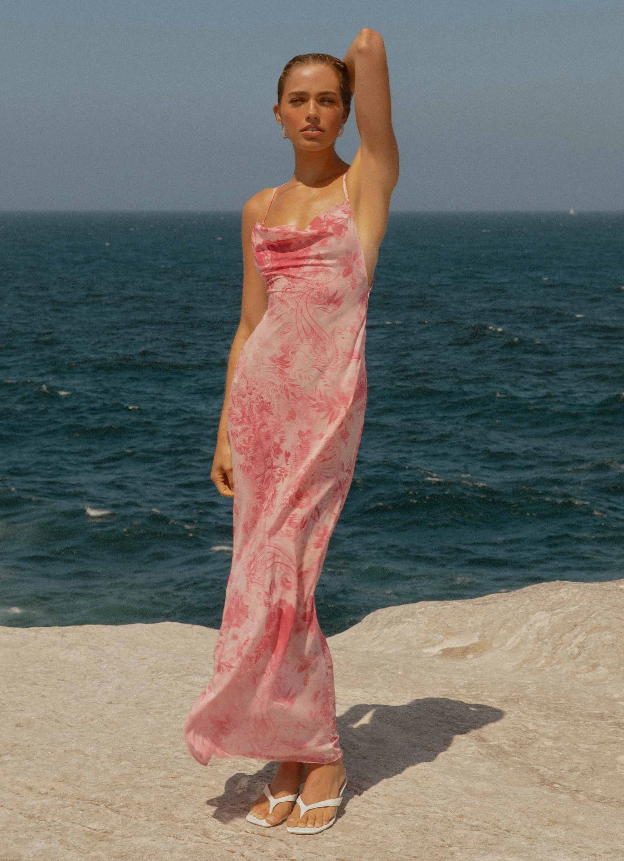 Tara Maxi Dress - Pink Print Smooth Motion Light Weave