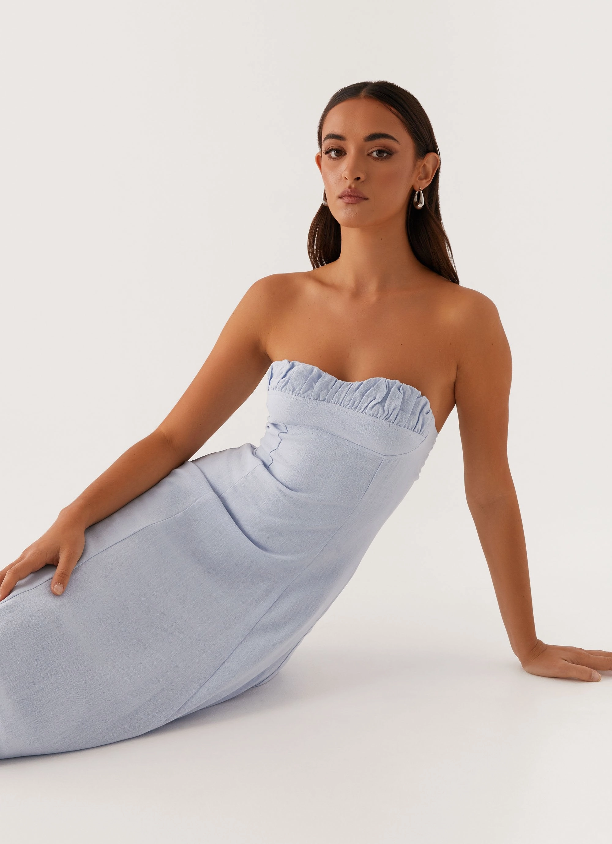 Tayla Linen Maxi Dress - Blue Travel Option Soft Drape
