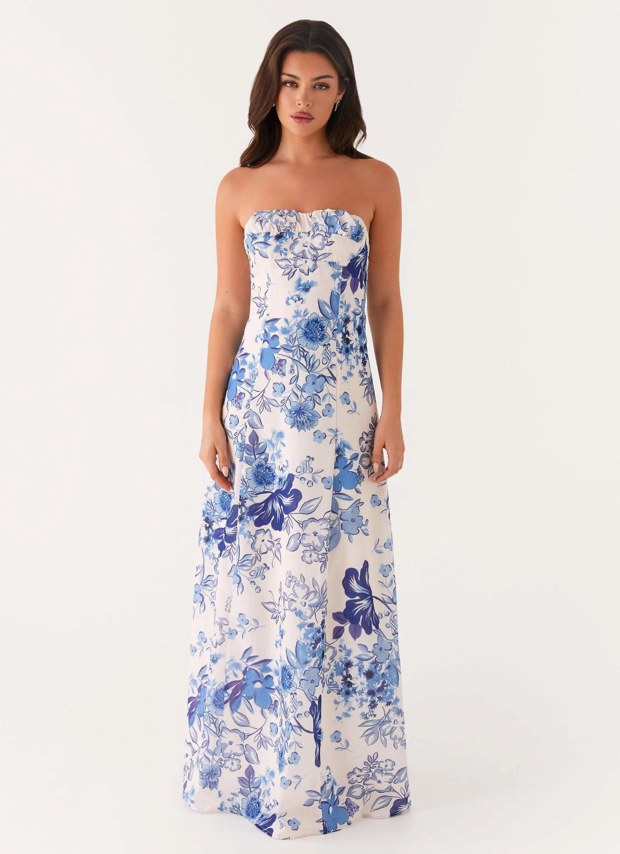Tayla Linen Maxi Dress - Serene Sky Floral Street Flex