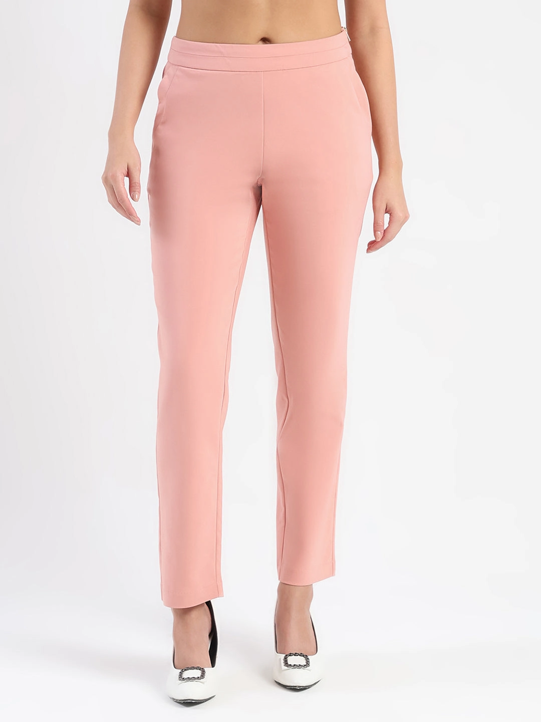 SecureZipperClosures Active Utility Madame High-Waist Cotton Blend Pink Trousers