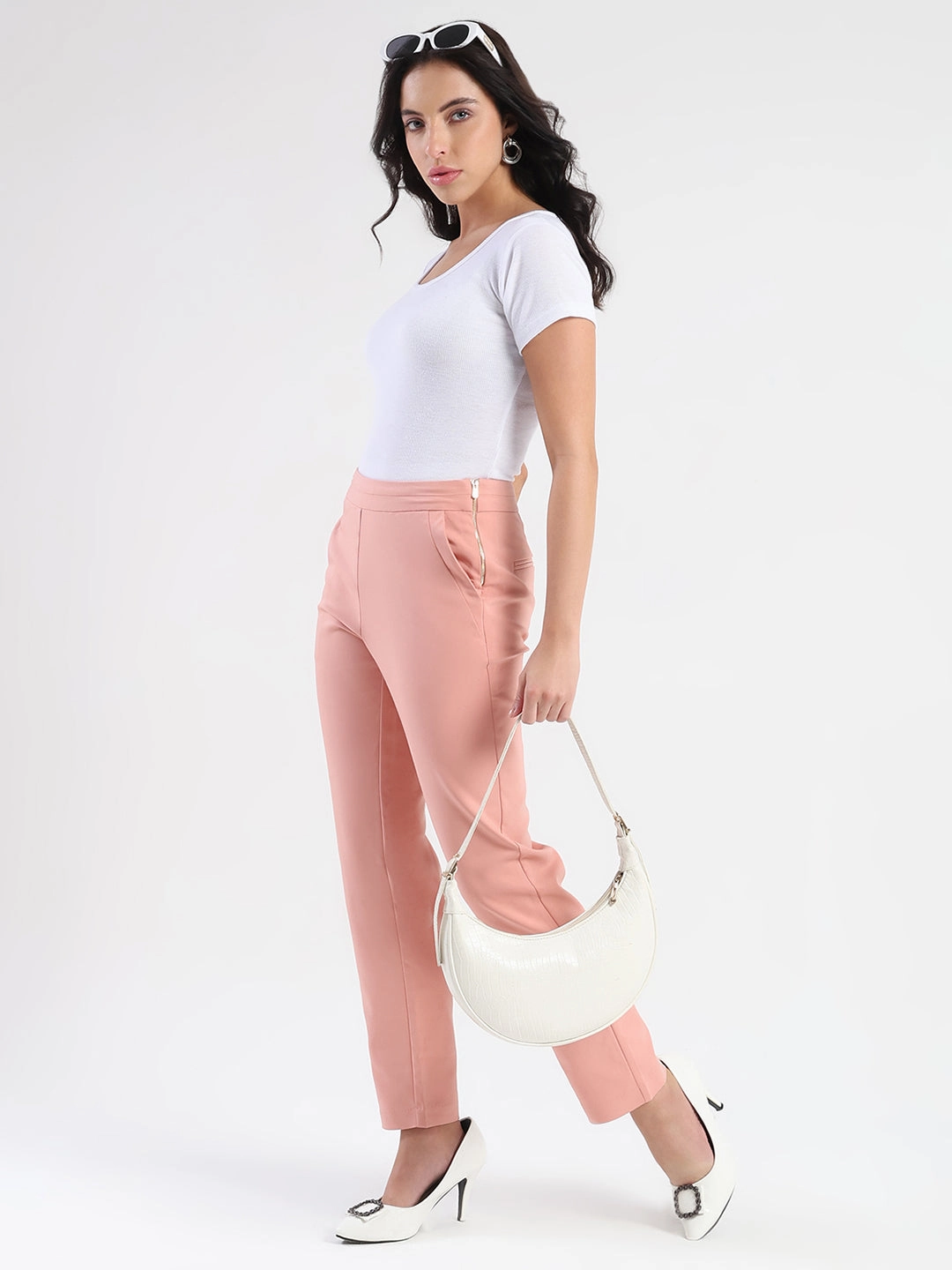 Madame High-Waist Cotton Blend Pink Trousers Flexible Gusset Performance Layer