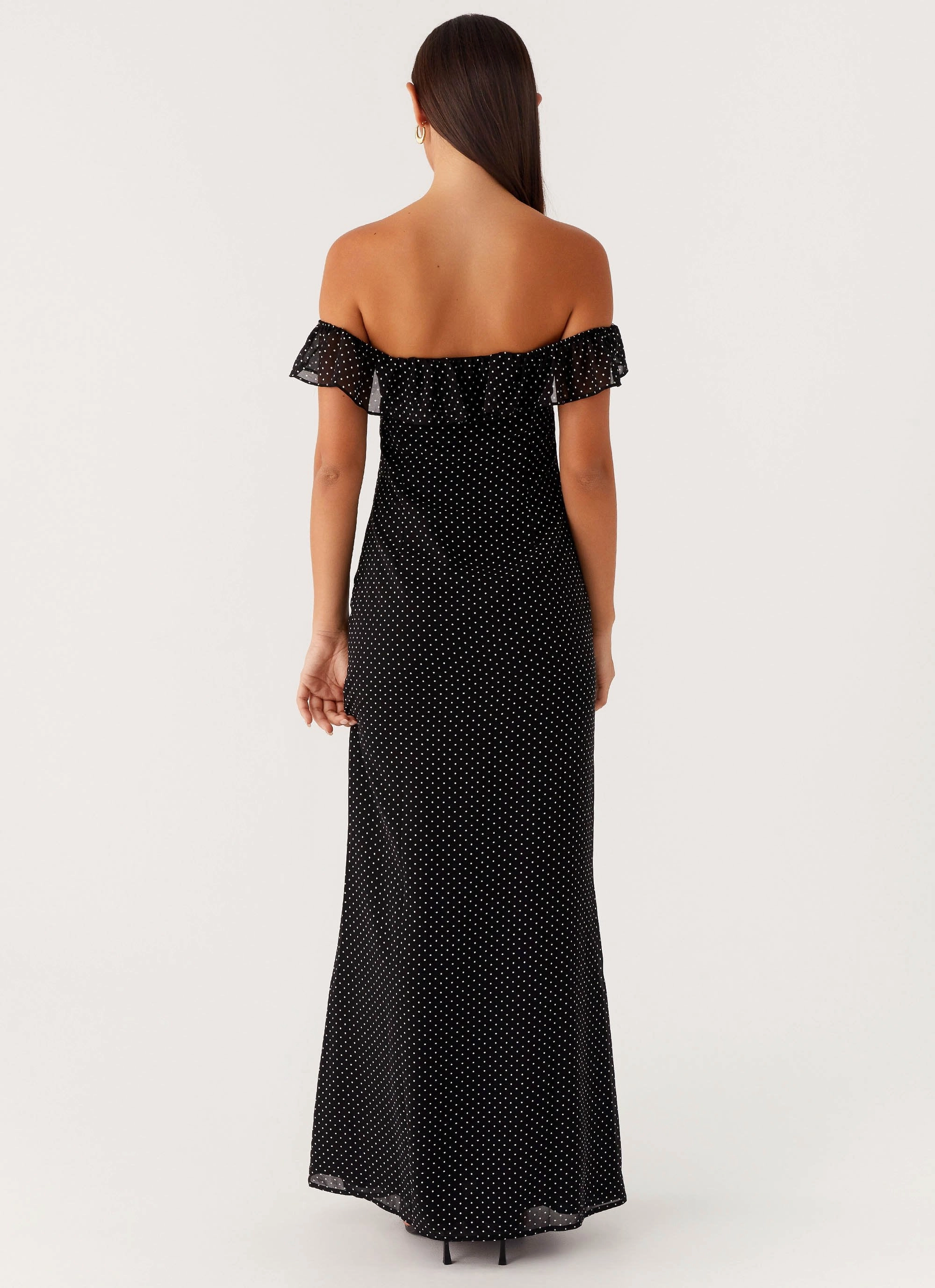 Waist-Cinching Scarlet Cherry Maxi Dress - Black Polka Dot