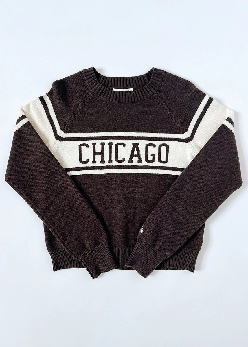 Quick Fit Soft Texture Chicago Varsity Block Stripe Sweater - Chocolate