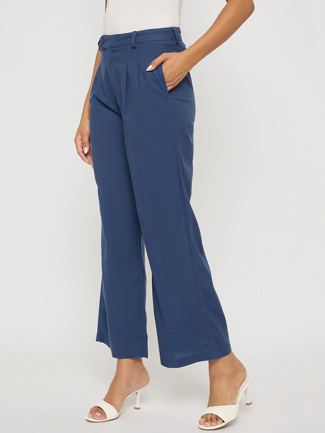 SoftLining Breathable Stretch Wear Madame Solid Navy Blue Rayon Blend Gurkha Trousers