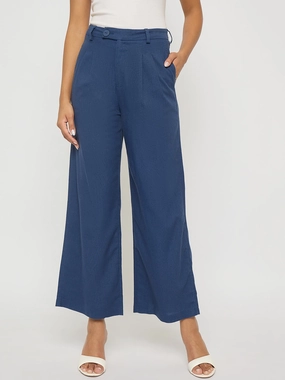 Madame Solid Navy Blue Rayon Blend Gurkha Trousers Clean Cut Essential Layer