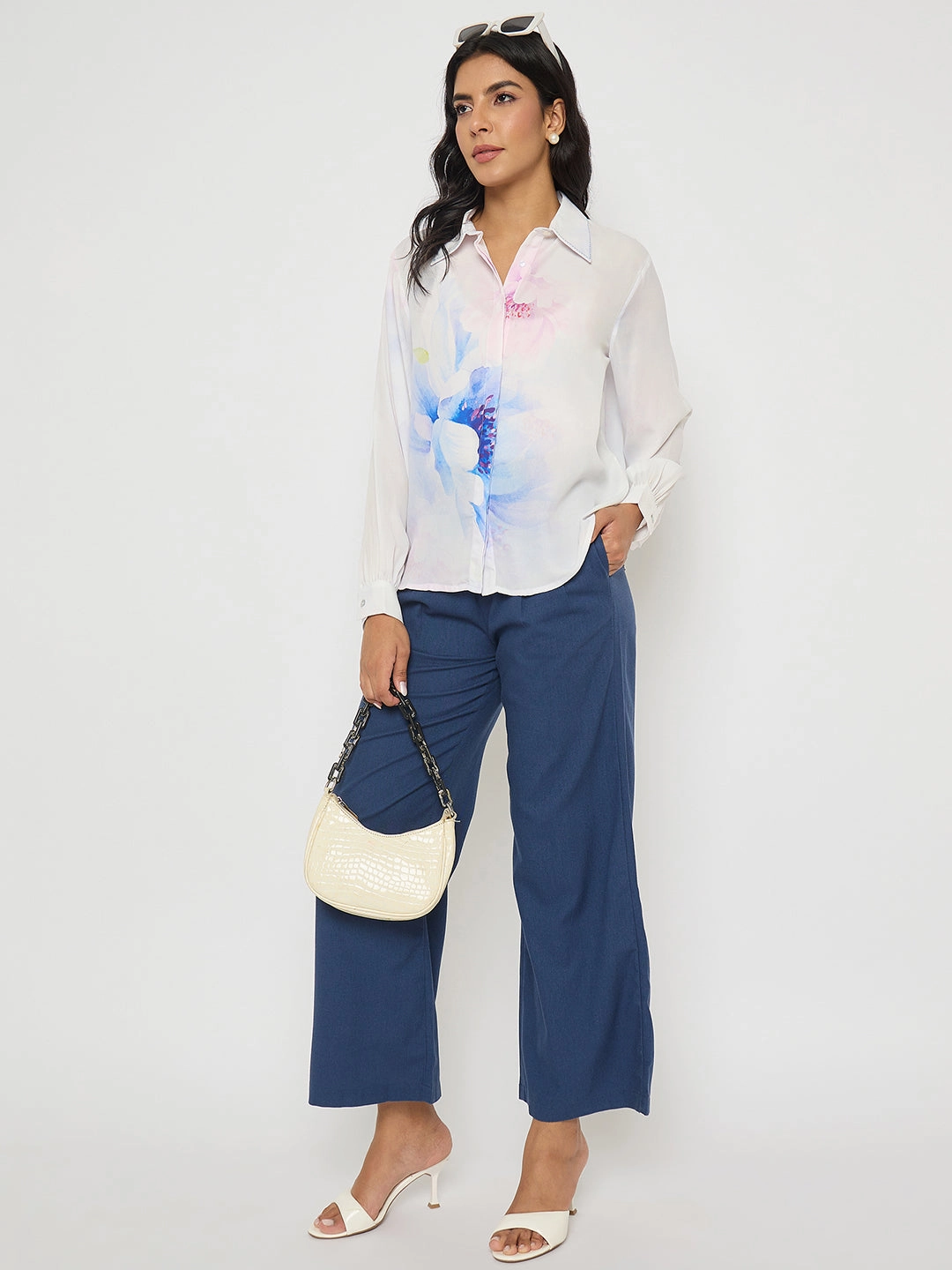 Madame Solid Navy Blue Rayon Blend Gurkha Trousers High Durability Thread