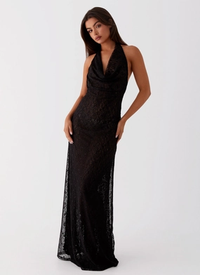 Tempest Cowl Neck Maxi Dress - Black Peach Tone