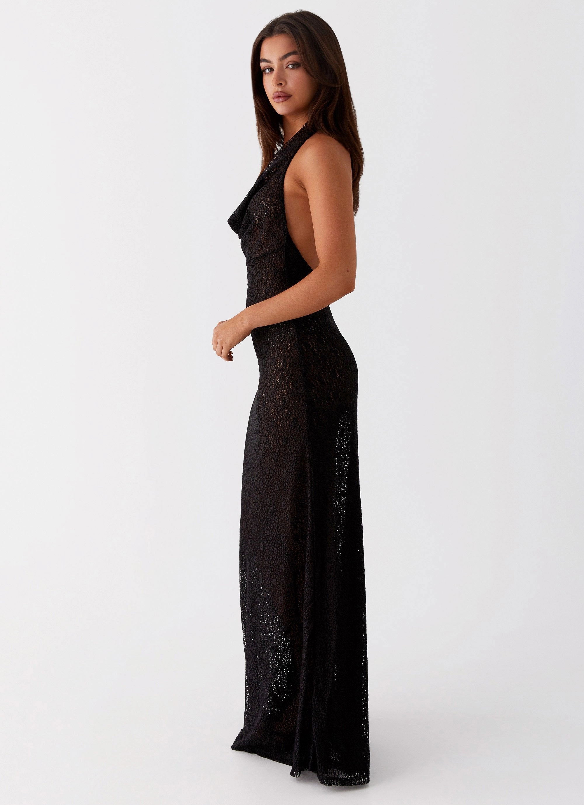 Tempest Cowl Neck Maxi Dress - Black Bloom Soft