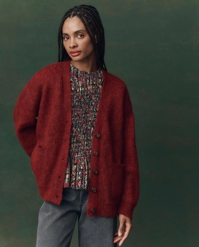The Brushed Melange Cardigan. -- Cinder Elastic design fuzzy texture