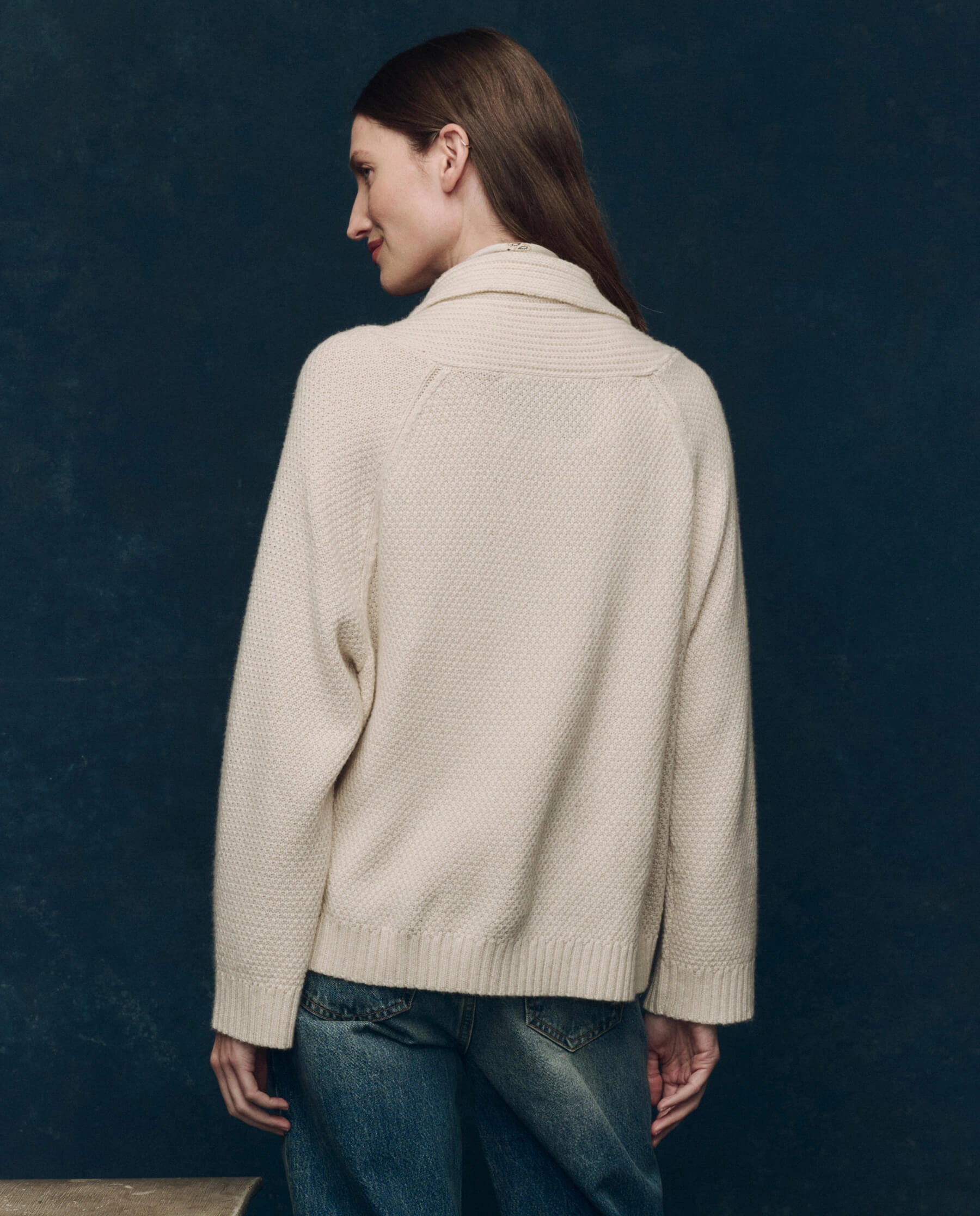 The Cashmere Cable Lodge Cardigan. -- Cream Knit Design