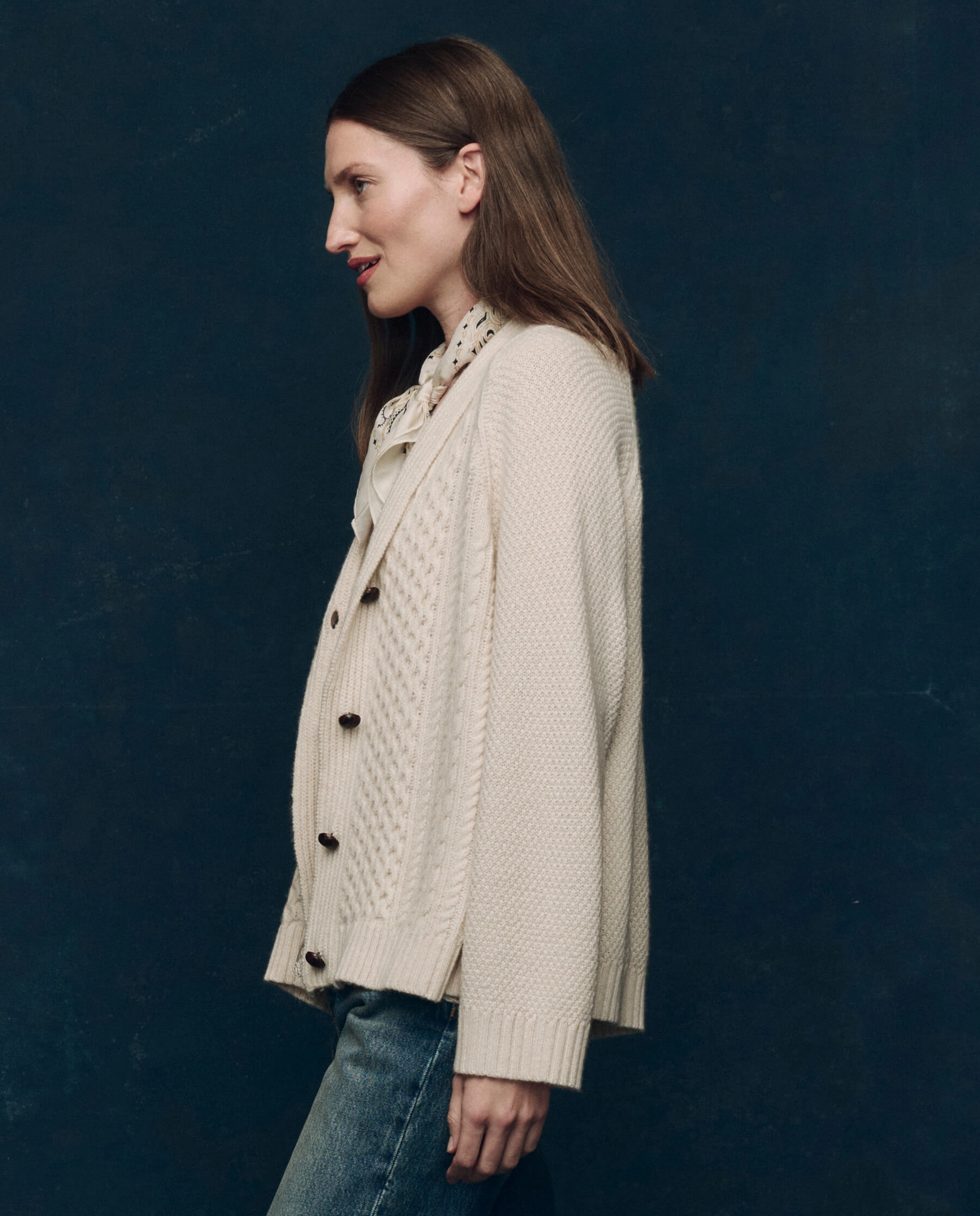 The Cashmere Cable Lodge Cardigan. -- Cream Warm Look Tagless Labeling