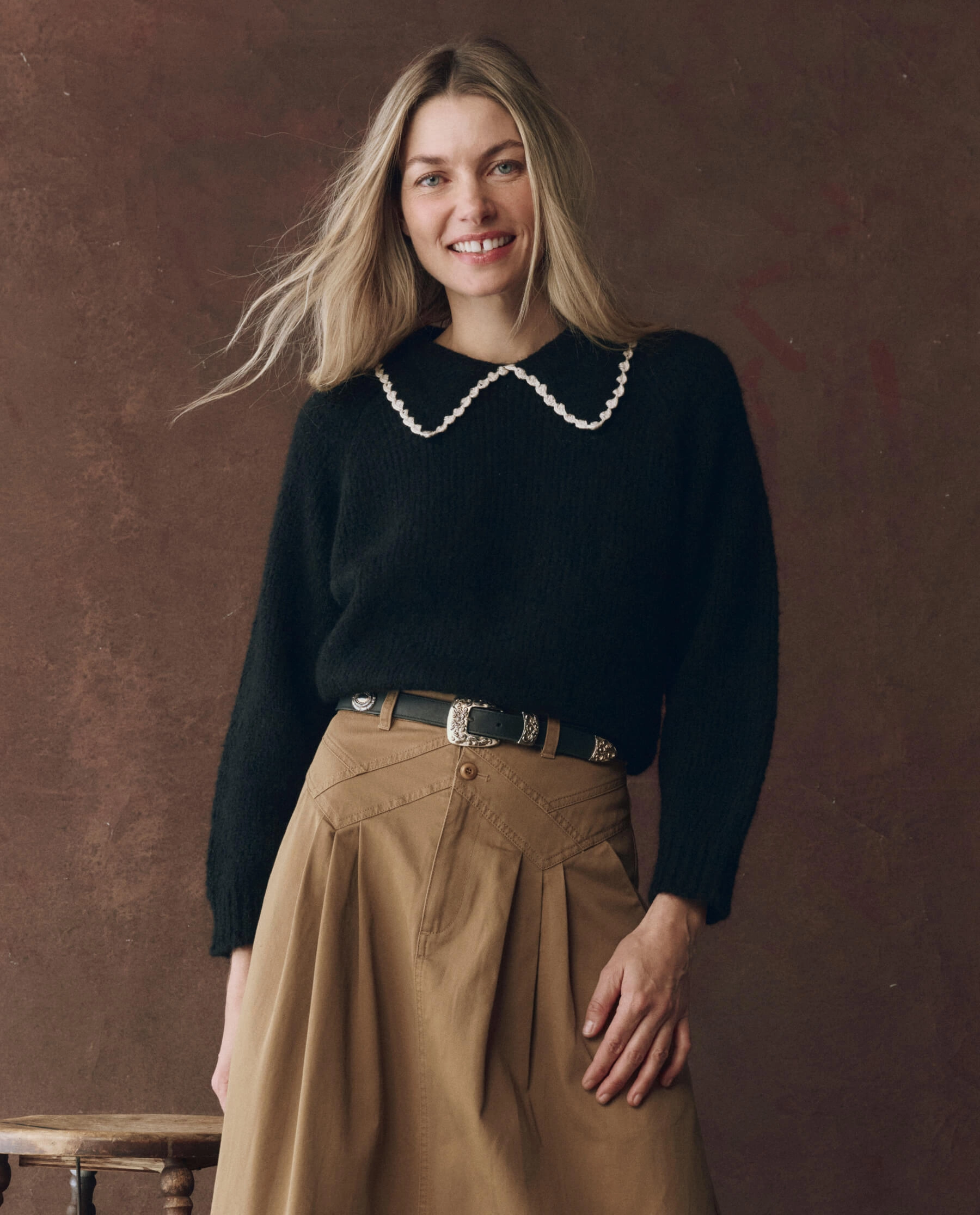 The Crochet Collar Pullover. -- Black with Soft White Casual Vibes