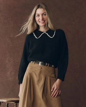 The Crochet Collar Pullover. -- Black with Soft White Casual Vibes