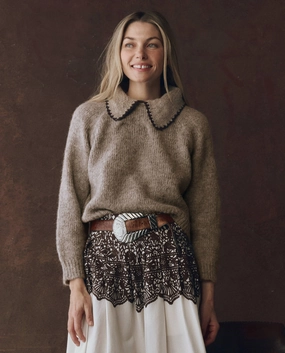 The Crochet Collar Pullover. -- Oat with Brown Flex Fit