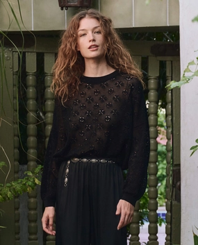 Machine Washable Design The Crochet Pullover. -- Black