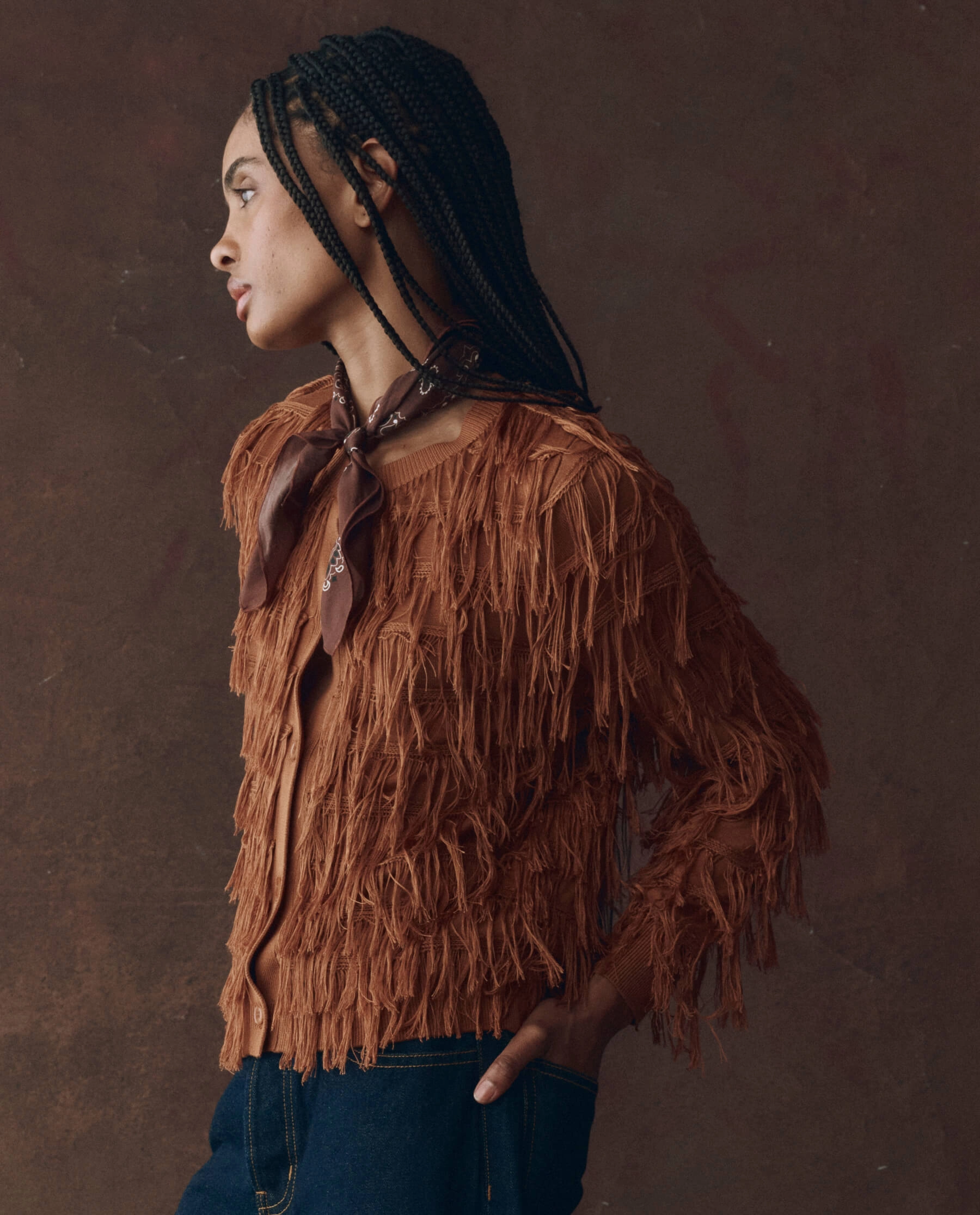 Versatile knitwear Casual Performance Wear The Fringe Cardigan. -- Bronze