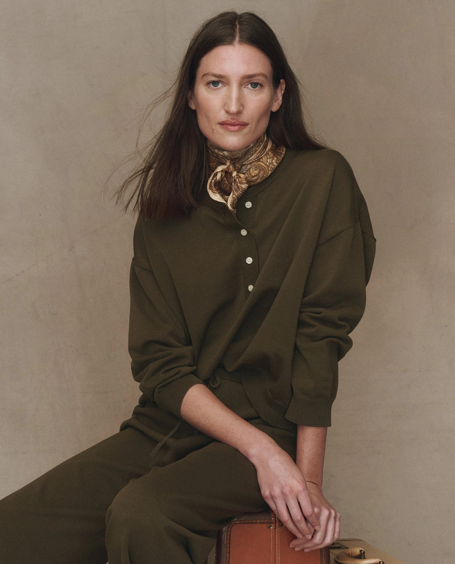 Knitwear Comfort Warm and Fashionable The Henley Sweater. -- Army