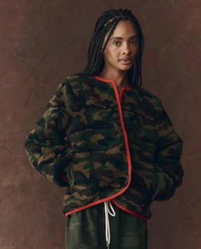 Knitwear Comfort Cozy Designs The Reversible Plush Bomber. -- Camo & Hot Red